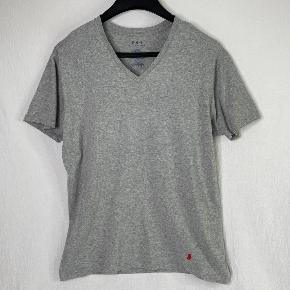 Polo Ralph Lauren Classic Fit Gray Cotton V-Neck Tee Size L